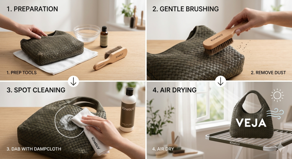 Step by step guide on how to clean bottega sneakers mesh panels.