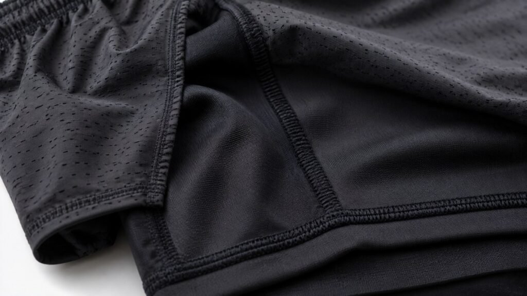 Close-up of a flat seam and smooth shorts liner designed to prevent chafing