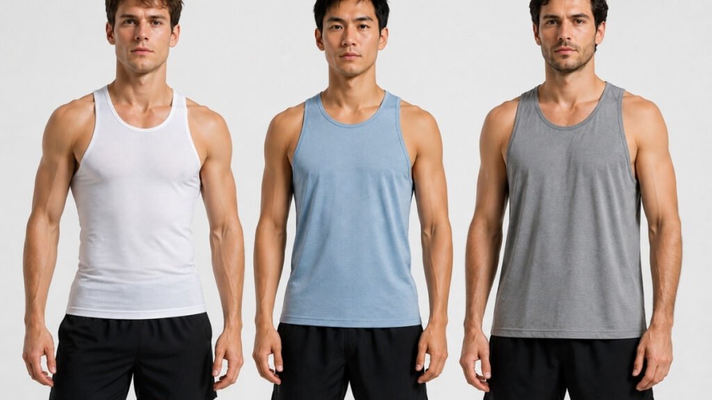 Race fit, regular fit, and relaxed fit men's running singlets compared