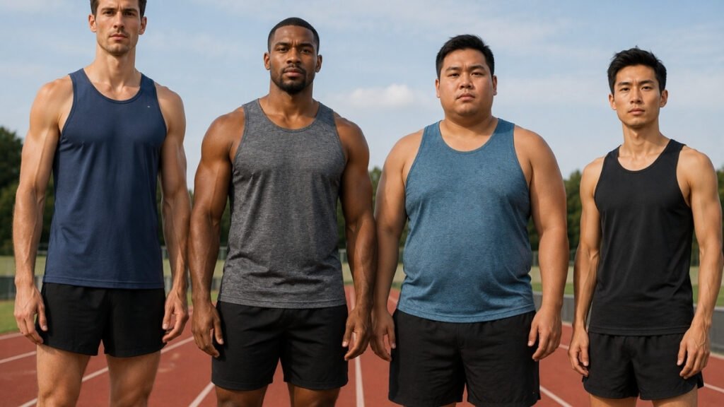 Men's running singlet fits for tall, broad, larger, and slim runners