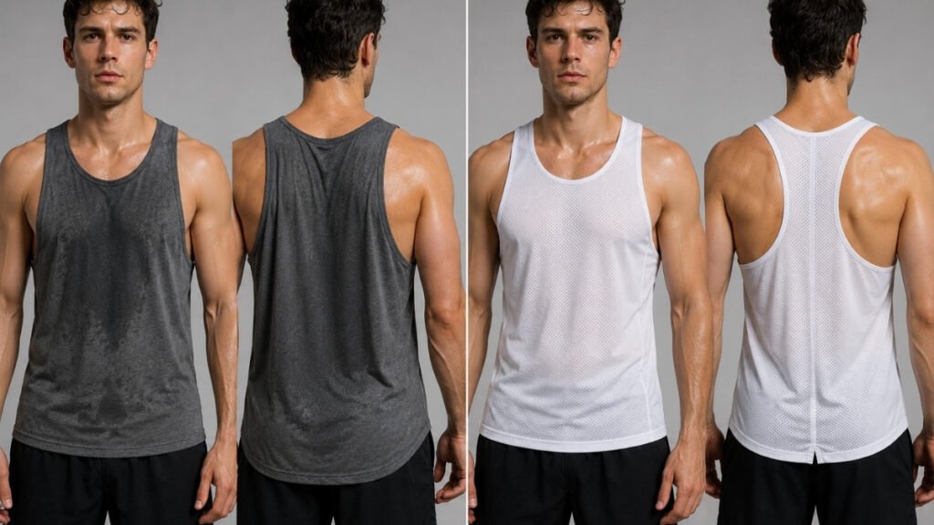 Comparison between a technical running singlet and a standard cotton tank top
