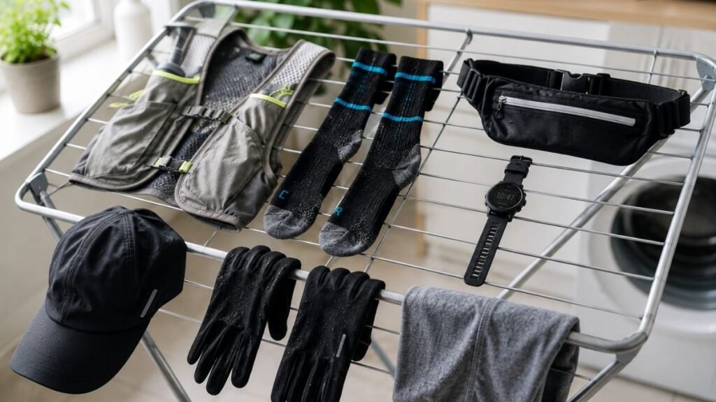 Cleaning and drying running accessories after training